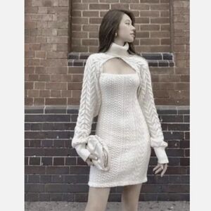 Zara Ecru Cable Knit  Sweater Dress